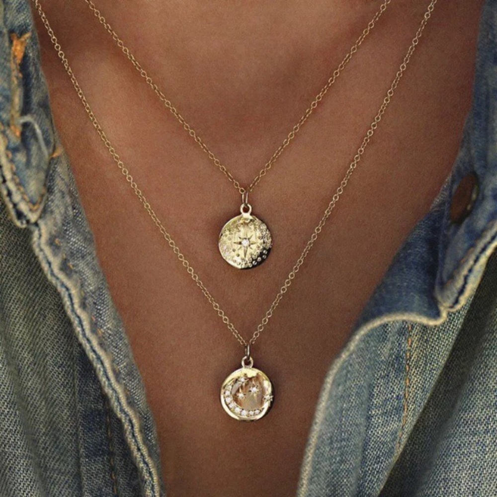 ‼️3/$30 Boho Multilayer Star Moon Gold Necklace - Picture 2 of 7